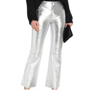 Sandro Leather Devon Silver Cropped Pants
